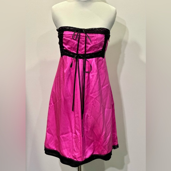 Vintage Betsey Johnson hot pink silk & black lace dress